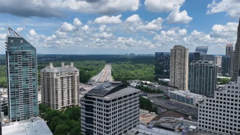 Aerial-view-of-high-rises-near-Lenox-Mall-area-in-Atlanta,-Georgia