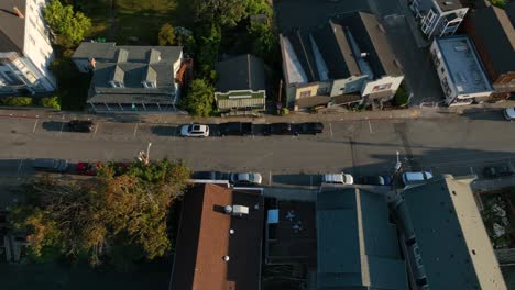 Top-down-aerial-shot-of-Coupeville's-downtown-shops-and-restaurants