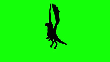 Silhouette-of-a-fantasy-creature-monster-dragon-flying-on-green-screen,-perspective-view