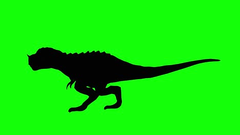 Silhouette-of-a-fantasy-creature-monster-T-Rex-with-horn-walking-on-green-screen,-side-view