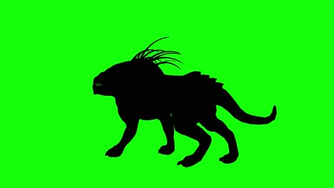 Silhouette-of-a-fantasy-creature-monster-dog-standing-idle-on-green-screen,-side-view