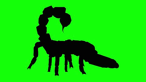 Silhouette-of-a-fantasy-creature-monster-scorpion-walking-on-green-screen,-side-view
