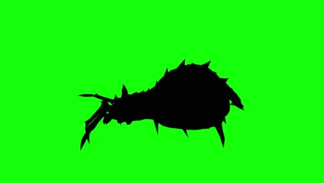 Silhouette-of-a-fantasy-creature-monster-spider-walking-on-green-screen,-side-view