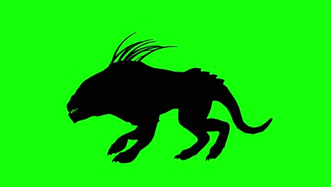 Silhouette-of-a-fantasy-creature-monster-dog-walking-on-green-screen,-side-view