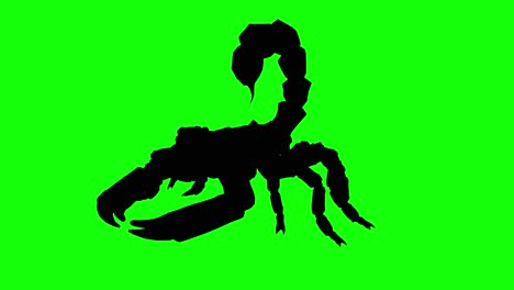 Silhouette-of-a-fantasy-creature-monster-scorpion-walking-on-green-screen,-perspective-view