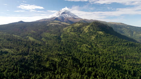 Drone-shot-in-front-of-the-popocatepetl-volcano-in-mexico-city