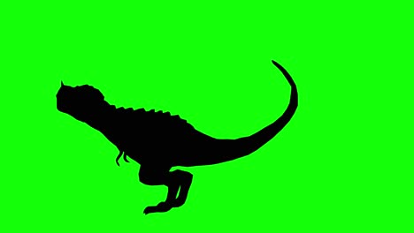 Silhouette-of-a-fantasy-creature-monster-T-Rex-with-horn-attack-on-green-screen,-side-view