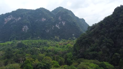 Eine-Luftdrohnenaufnahme-Des-Dschungels-Und-Der-Felsformationen-Landschaft-Des-Khao-Sok-Nationalparks-In-Thailand-In-Südostasien
