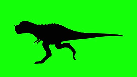 Silhouette-of-a-fantasy-creature-monster-T-Rex-with-a-horn-running-on-green-screen,-side-view
