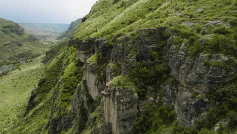Closeup-Aerial-Of-Rocky-Cliffs-Near-Khertvisi-Fortress-In-Aspindza,-Georgia