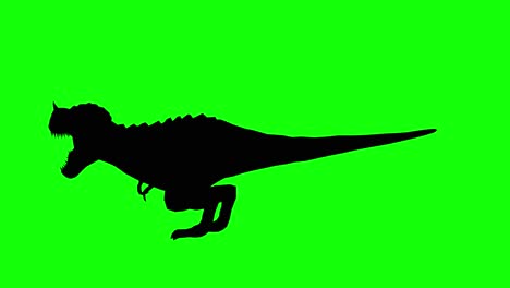 Silhouette-of-a-fantasy-creature-monster-T-Rex-with-horn-roaring-on-green-screen,-side-view