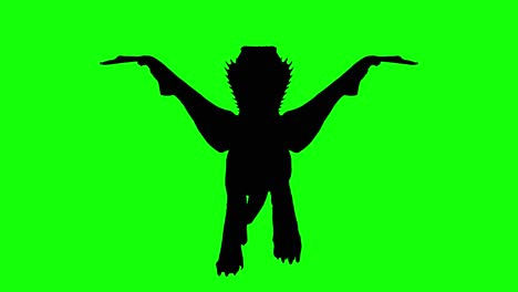 Silhouette-of-a-fantasy-creature-monster-dragon-walking-on-green-screen,-front-view