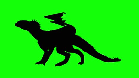 Silhouette-of-a-fantasy-creature-monster-dragon-walking-on-green-screen,-side-view