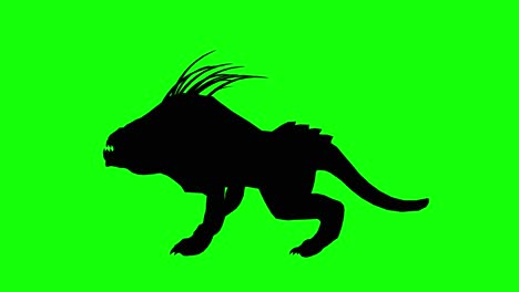 Silhouette-of-a-fantasy-creature-monster-dog-roar-on-green-screen,-side-view