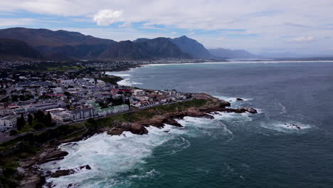 Touristic-Hermanus-with-its-unique-rugged-coastline,-South-Africa
