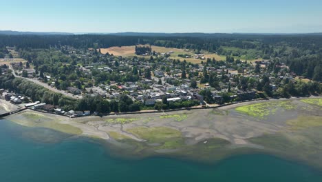 Wide-aerial-view-of-a-town-on-Whidbey-Island-at-low-tide