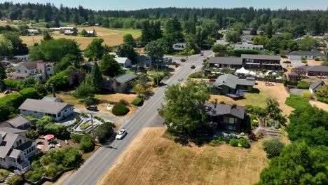 Aerial-view-of-rural-houses-in-the-small-town-of-Langley,-Washington