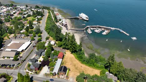 Aerial-view-of-the-humble-boating-marina-in-Langley,-Washington