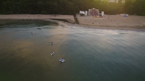 Standup-Paddle-Boarding-In-The-Scenic-Seaside-Resort-Of-Orlowo-Within-Gdynia,-Poland