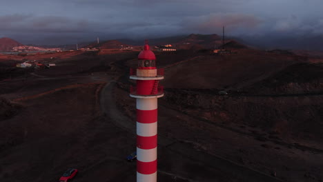 Lighthouse-tower-aerial-shot-in-Gran-Canarias,-The-Spanish-islands