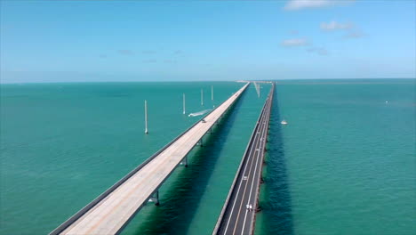 Static-aerial-drone-shot-of-7-Mile-Bridge-in-Florida-Keys