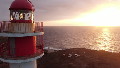 Aerial-shot-close-up,-flying-next-to-the-lighthouse-tower-in-Gran-Canaria