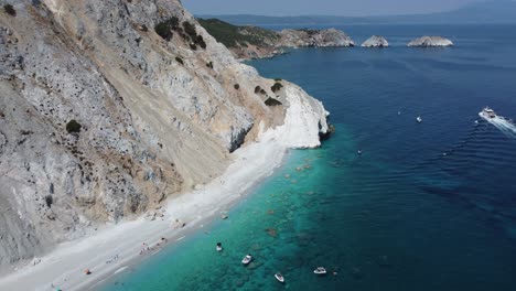 The-coast-of-the-beautiful-beach-of-Lalaria-in-Skiathos,-Greece