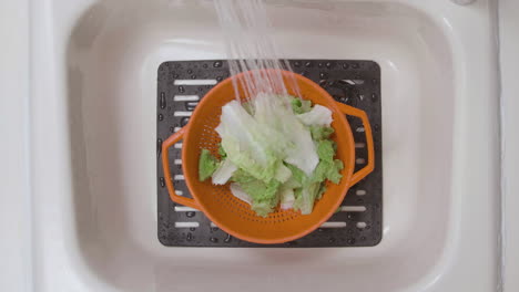 A-Caucasian-male-is-washing-lettuce-in-a-home-kitchen