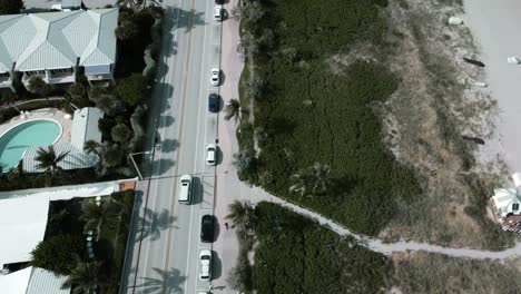 Aerial-Shot-Over-South-Ocean-Boulevard-with-Traffic-Adjacent-to-Delray-Beach