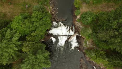 Aerial-view-push-in-river-rapids-fast-dangerous-water-stream-flow-day
