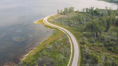 Following-the-bike-path-along-Muskegon-Lake-in-a-film-look