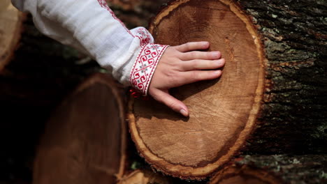 Rumänisches-Mädchen-Berührt-Die-Gefällten-Bäume-5