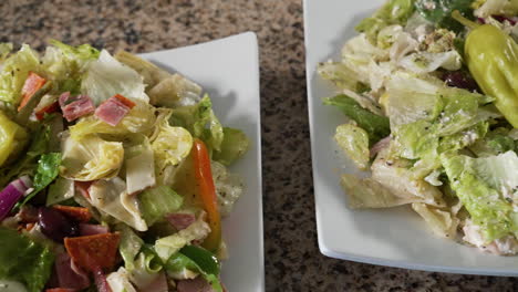 Two-vegetable-dense-Italian-chopped-salads,-slider-close-up-4K