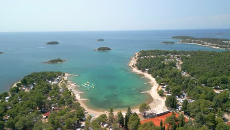 Aerial-of-European-coastline-seascape-in-Vrsar-small-seaside-town-in-Istria,-Croatia