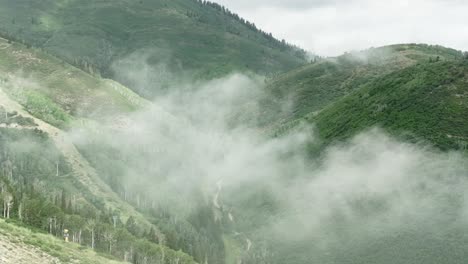 Aerial-of-low-fog-hanging-over-mountain-and-forest-trees-1