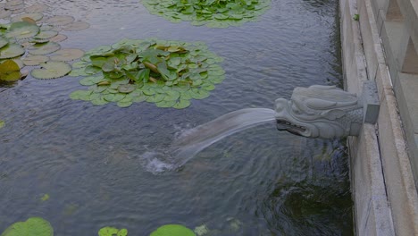 An-interesting-ancient-faucet-regulating-the-water-level-of-an-old-Chinese-garden-with-lotus-flowers