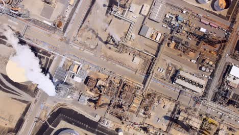 Top-Down-View-Of-Oil-Refinery,-Industrial-Zone,-Oil-And-Gas-Pipelines---Phillips-66-In-Wilmington,-CA,-United-States---aerial-drone-shot