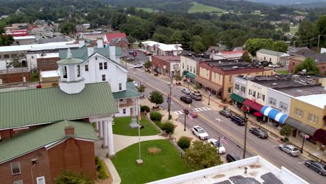 Aerial-slow-push-over-courthouse-in-hillsville-virginia