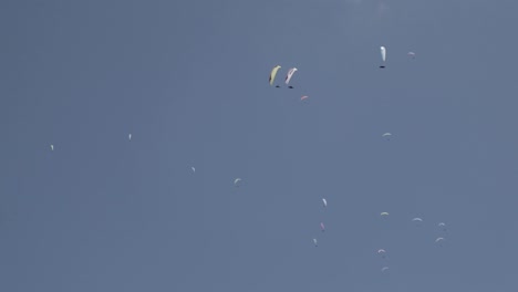 Paragliding-competition.-Many-paragliders-flying-in-the-sky