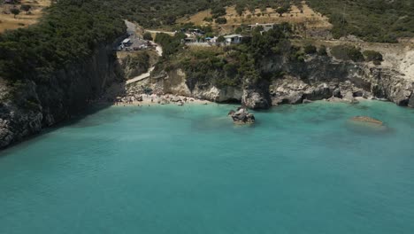 Xigia-Sulfur-Beach-Tucked-In-Sheer-Rocky-Cliffs-In-Zakynthos-Island,-Greece