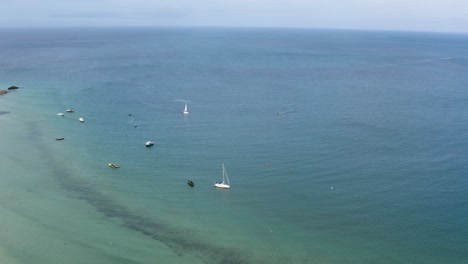 Sailboats-In-Serene-Seascape-Of-St-Ives-Bay-In-Cornwall,-England,-United-Kingdom