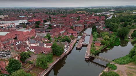 A-drone-fly's-towards-Newark-town-lock-on-the-river-Trent