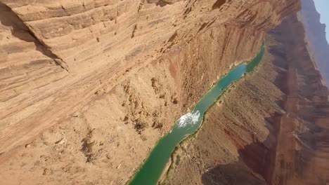 FPV-drone,-mini-camper-van-parked-by-Marble-Canyon-overlooking-Colorado-River,-red-rocks-of-Arizona