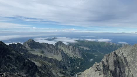 Epic-panoramic-view-over-High-Tatra-mountains-from-Lomnica-peak,-Slovakia