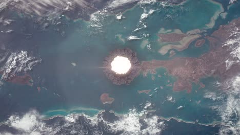Aerial-Shot-of-Tropical-Islands-Seen-From-Orbit-as-Nuclear-Explosion-Detonates