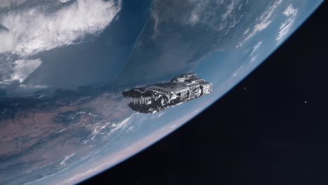 Large-Futuristic-Spaceship-Appearing-in-Earth-Orbit-in-a-Flash-of-Light