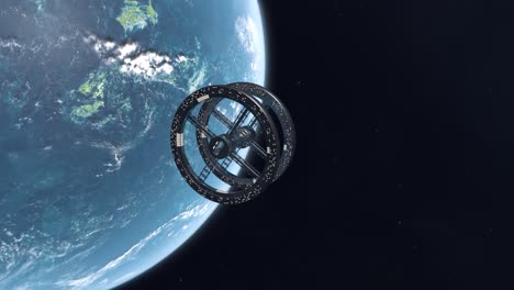 Large-Space-Station-Rotating-in-Orbit-of-an-Ocean-Exoplanet