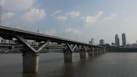 Seoul-Subway-Train-Crossing-Han-river-on-Cheongdam-Bridge-in-capital-city-of-South-Korea