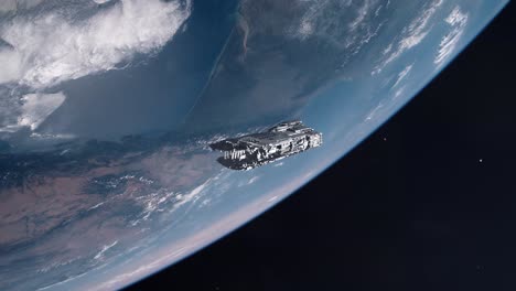 Large-Futuristic-Spaceship-Warping-into-Earth-Orbit