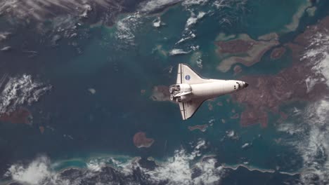 Aerial-Shot-of-Tropical-Islands-and-Space-Shuttle-Seen-From-Orbit